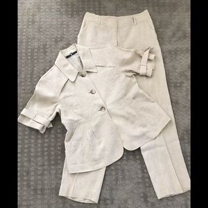 AK ANNE KLEIN 100% Linen Safari Trouser Set